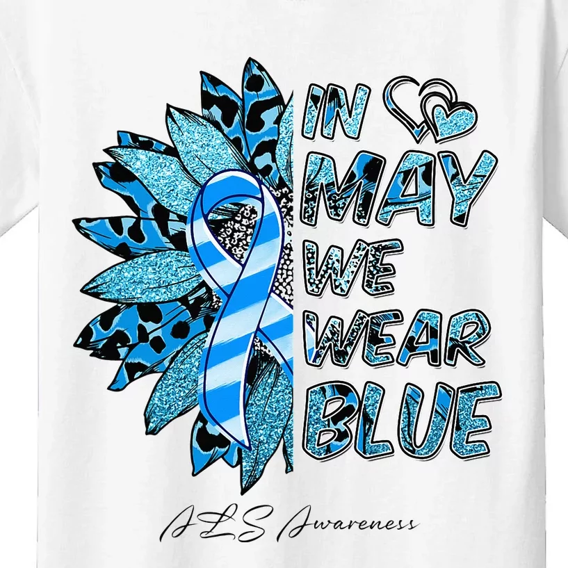 Leopard Daisy In May We Wear Blue ALS Awareness Kids T-Shirt