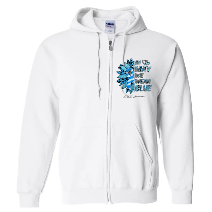 Leopard Daisy In May We Wear Blue ALS Awareness Full Zip Hoodie