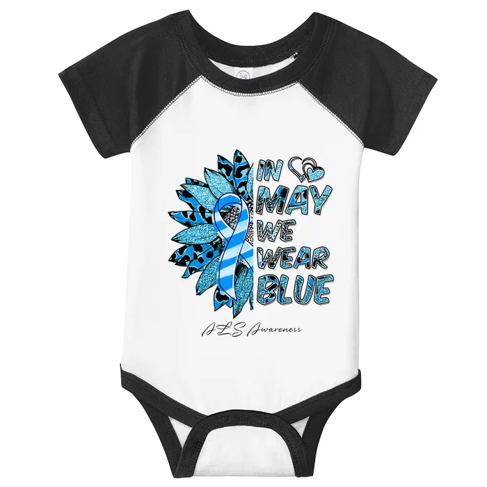 Leopard Daisy In May We Wear Blue ALS Awareness Infant Baby Jersey Bodysuit