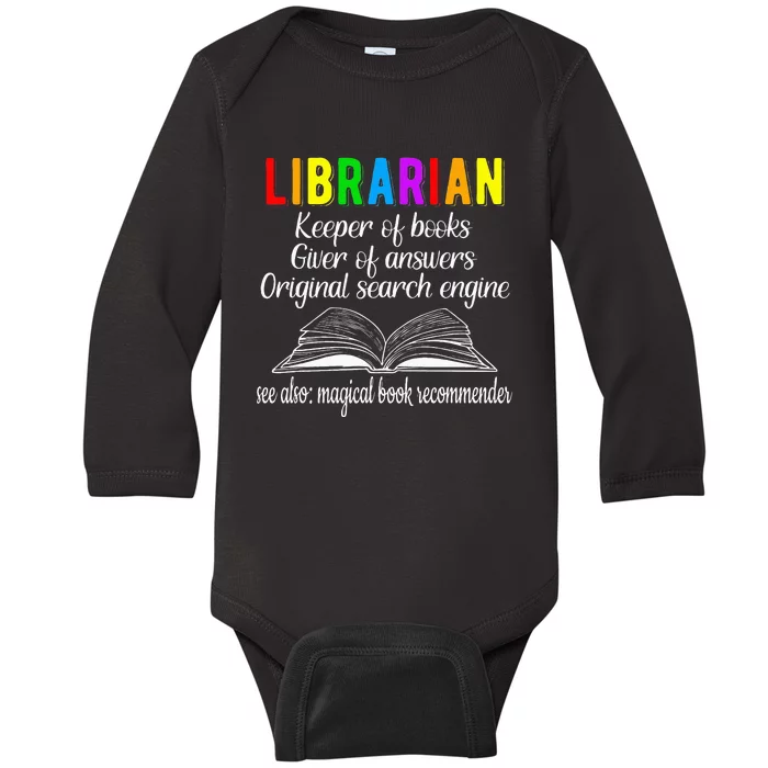 Librarian Definition Library Worker Day Baby Long Sleeve Bodysuit