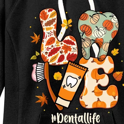 Love Dental Life Pumpkin Tooth Dentist Thanksgiving Autumn Women's Fleece Hoodie