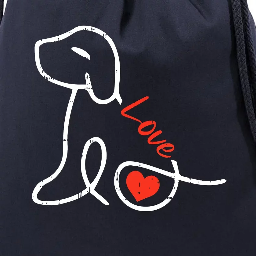 Love Dog Line Art Valentines Day Cute Doggie Puppy Lover Drawstring Bag