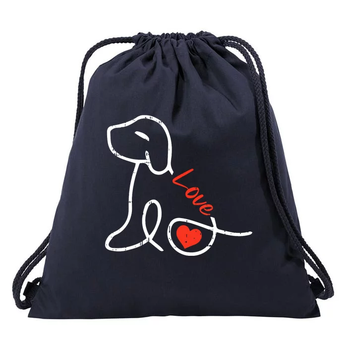 Love Dog Line Art Valentines Day Cute Doggie Puppy Lover Drawstring Bag