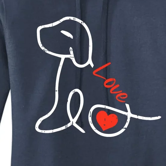 Love Dog Line Art Valentines Day Cute Doggie Puppy Lover Women's Pullover Hoodie