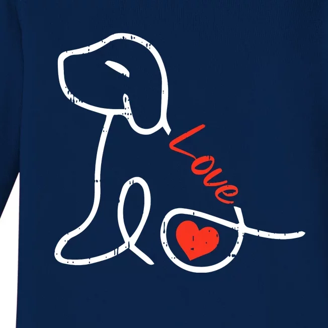 Love Dog Line Art Valentines Day Cute Doggie Puppy Lover Baby Long Sleeve Bodysuit