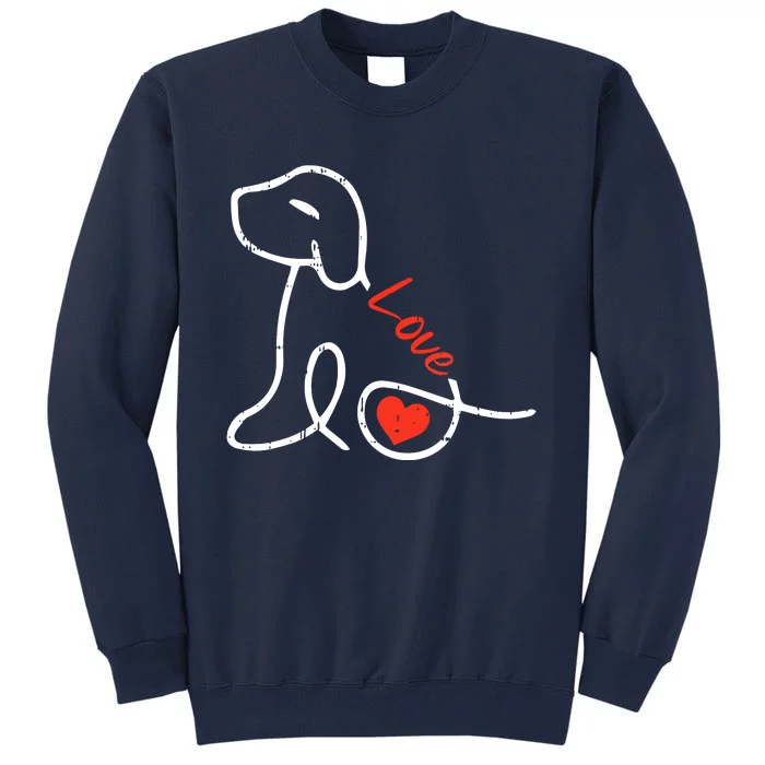 Love Dog Line Art Valentines Day Cute Doggie Puppy Lover Tall Sweatshirt