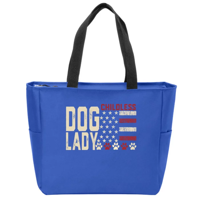 Less Dog Lady Vote 2024 Us Flag Democratic President Cute Gift Zip Tote Bag