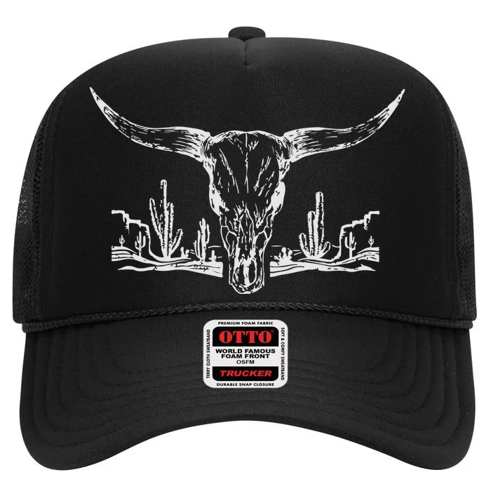 Longhorn Desert Life Cactus Cow Skull High Crown Mesh Trucker Hat