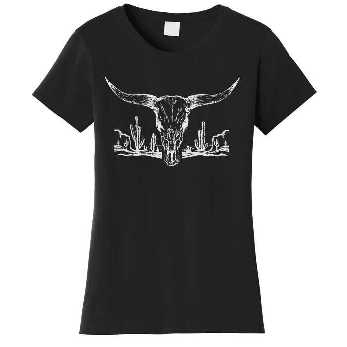 Longhorn Desert Life Cactus Cow Skull Women's T-Shirt