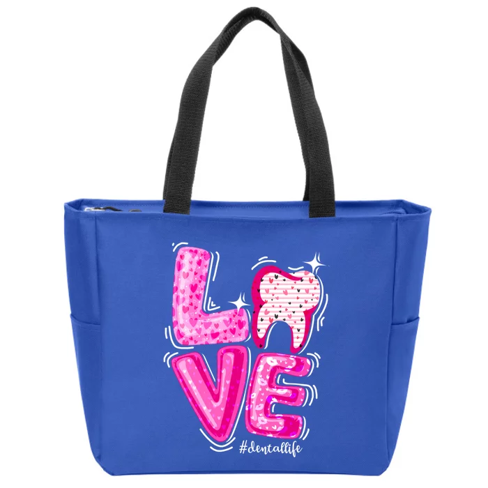 Love Dental Life Tooth Heart Dentist Valentine's Day Gift Zip Tote Bag