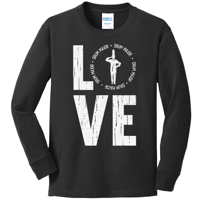 Love Drum Major Cool Marching Band Director Kids Long Sleeve Shirt