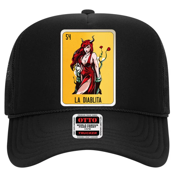 La Diablita Mexican Slang Chicano Bingo Cards High Crown Mesh Trucker Hat