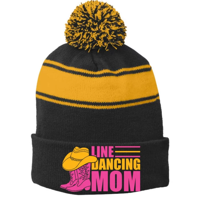 Line Dancing Mom T Stripe Pom Pom Beanie