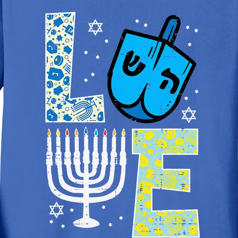 Love Dreidel Menorah Jew Hanukkah Chanukah Kids Long Sleeve Shirt