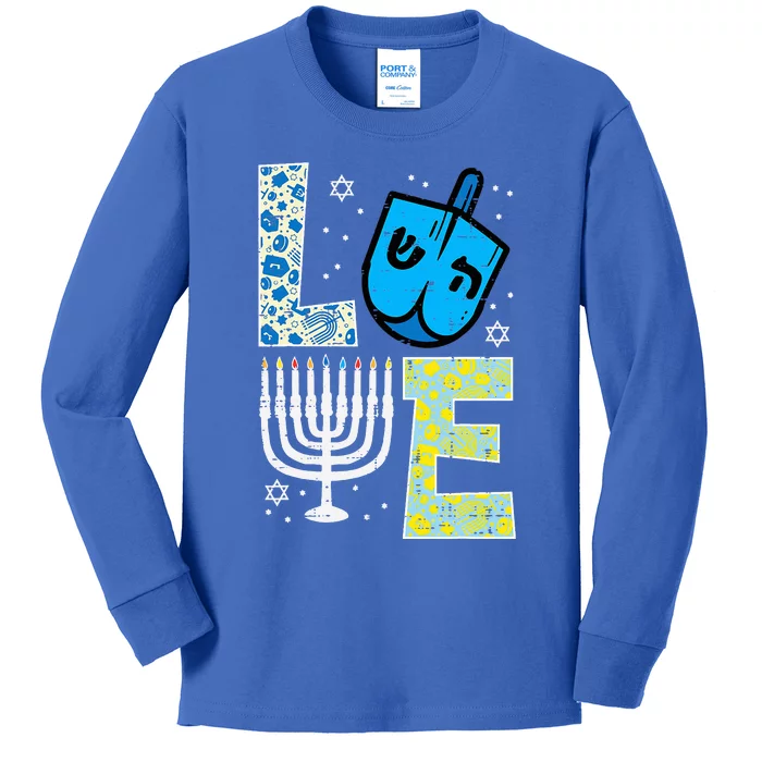 Love Dreidel Menorah Jew Hanukkah Chanukah Kids Long Sleeve Shirt