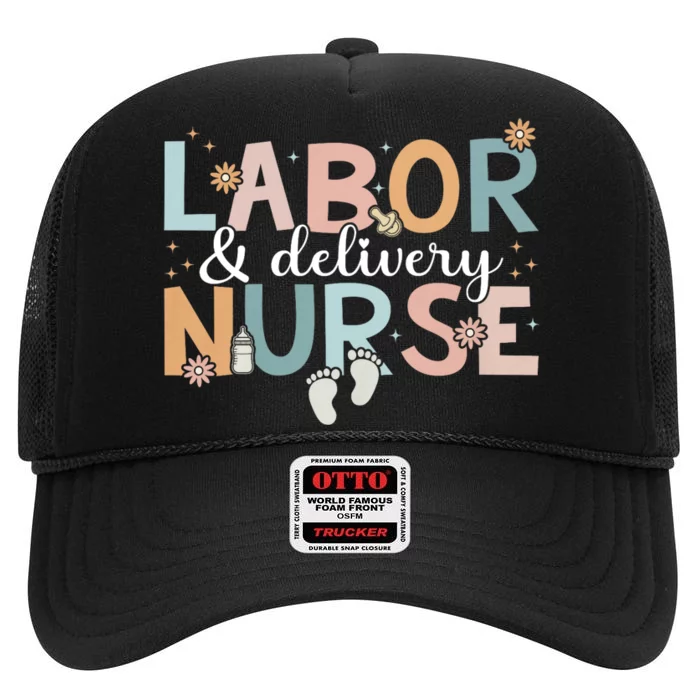 Labor & Delivery Nurse Leopard Rainbow Nursing Nurse Week High Crown Mesh Trucker Hat