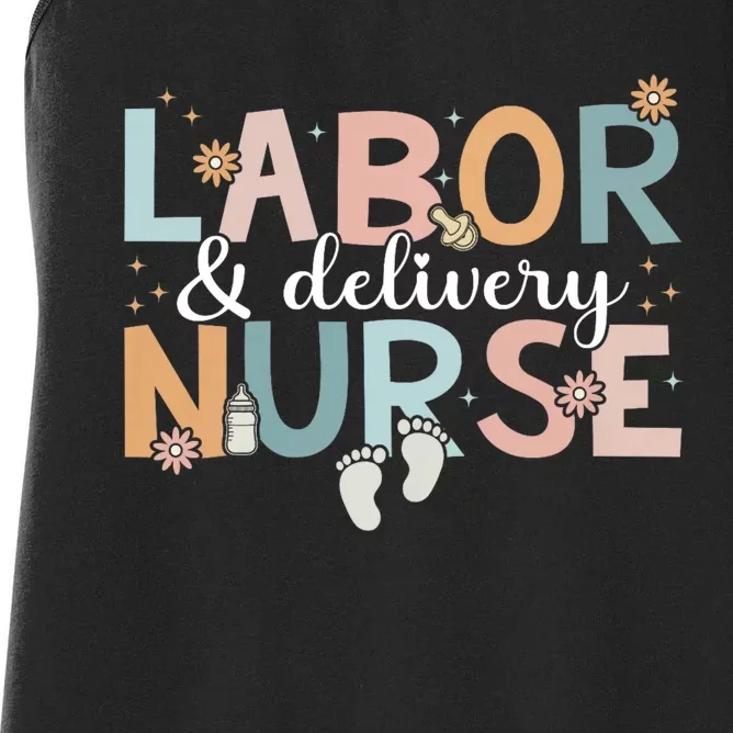 Labor & Delivery Nurse Leopard Rainbow Nursing Nurse Week Women's Racerback Tank