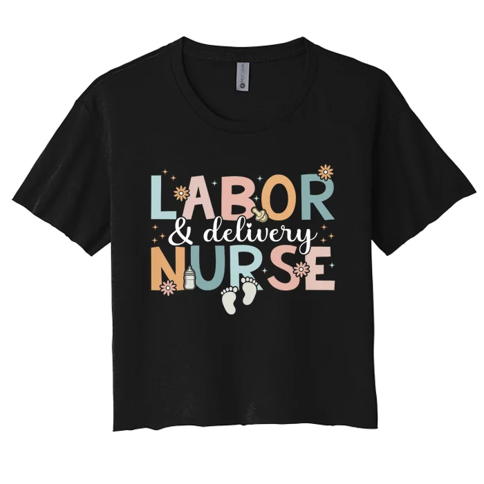 Labor & Delivery Nurse Leopard Rainbow Nursing Nurse Week Women's Crop Top Tee