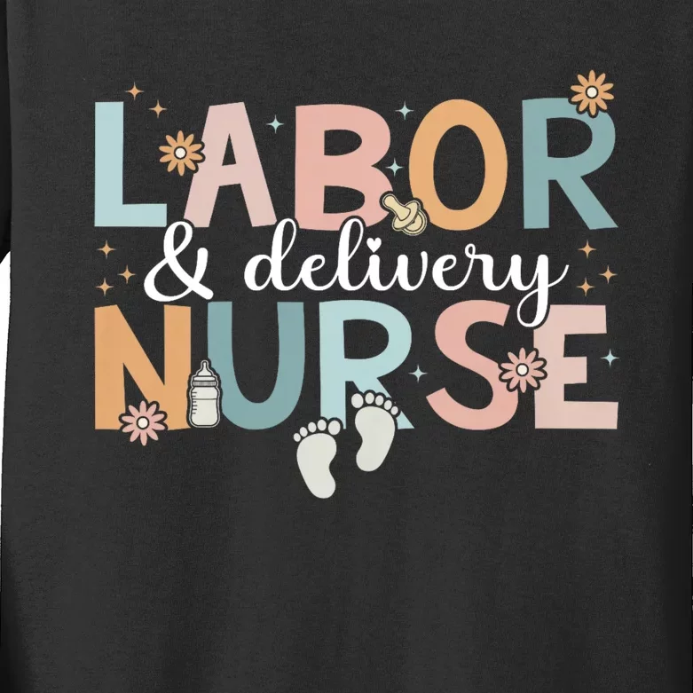 Labor & Delivery Nurse Leopard Rainbow Nursing Nurse Week Kids Long Sleeve Shirt