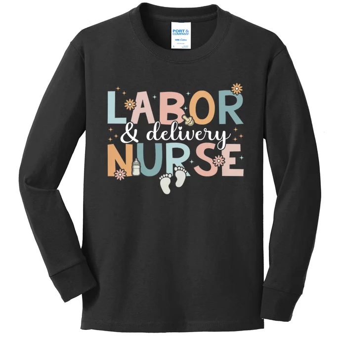 Labor & Delivery Nurse Leopard Rainbow Nursing Nurse Week Kids Long Sleeve Shirt