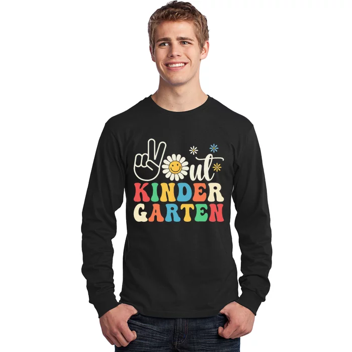 Last Day of School Peace Out Kindergarten Groovy Teacher Long Sleeve Shirt