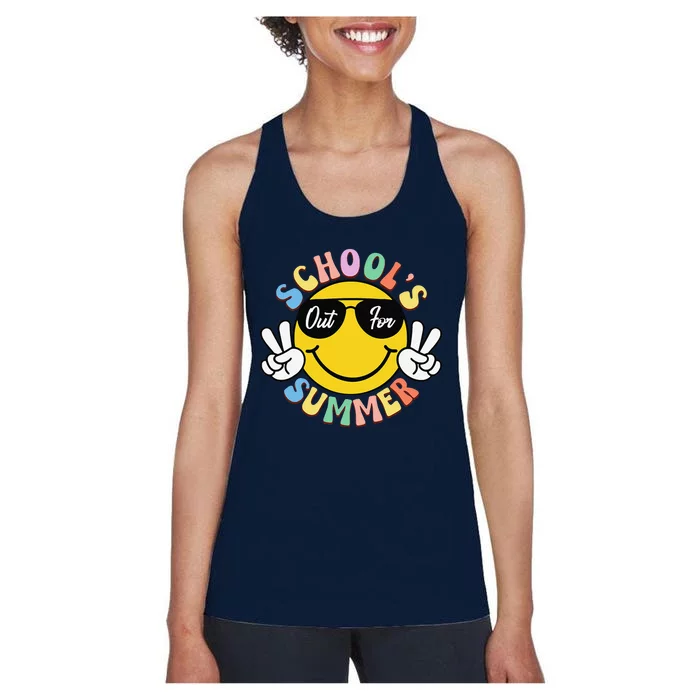 Last Day Of School Graduation Groovy Schools Out For Summer Women's Racerback Tank