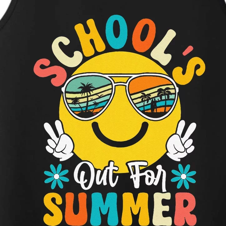 Last Day Of School Graduation Groovy Schools Out For Summer Performance Tank