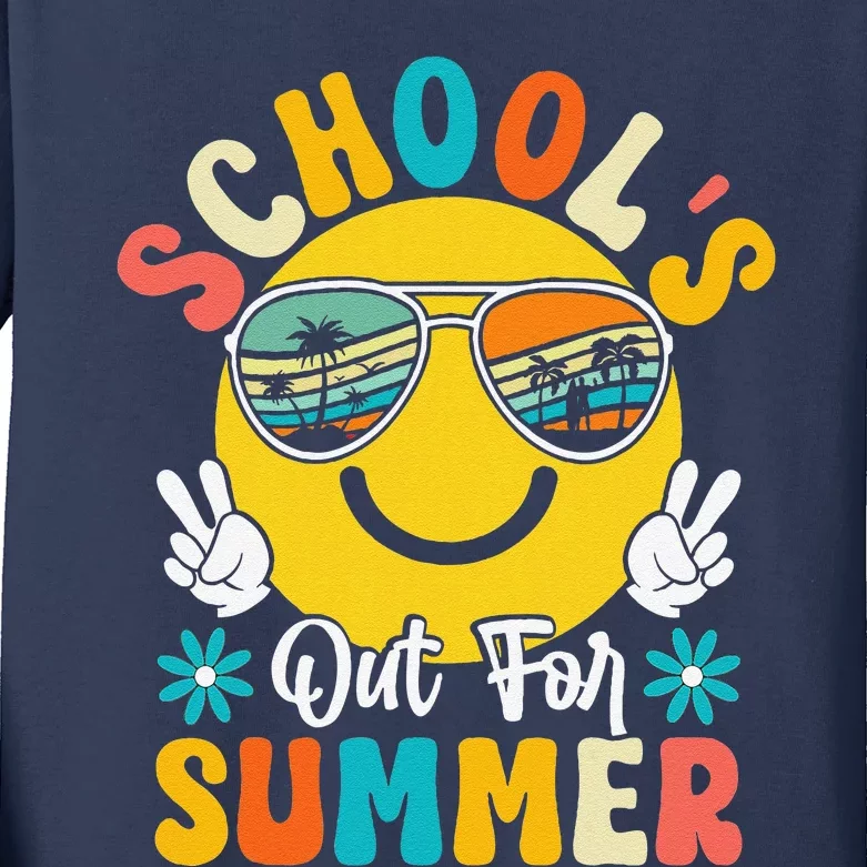 Last Day Of School Graduation Groovy Schools Out For Summer Kids Long Sleeve Shirt