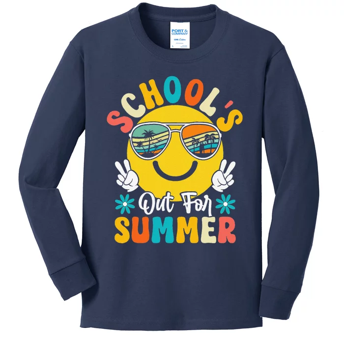 Last Day Of School Graduation Groovy Schools Out For Summer Kids Long Sleeve Shirt