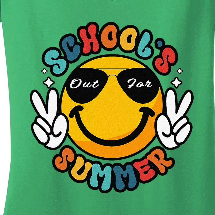 Last Day Of School Groovy Graduation SchoolS Out For Summer Women's V-Neck T-Shirt