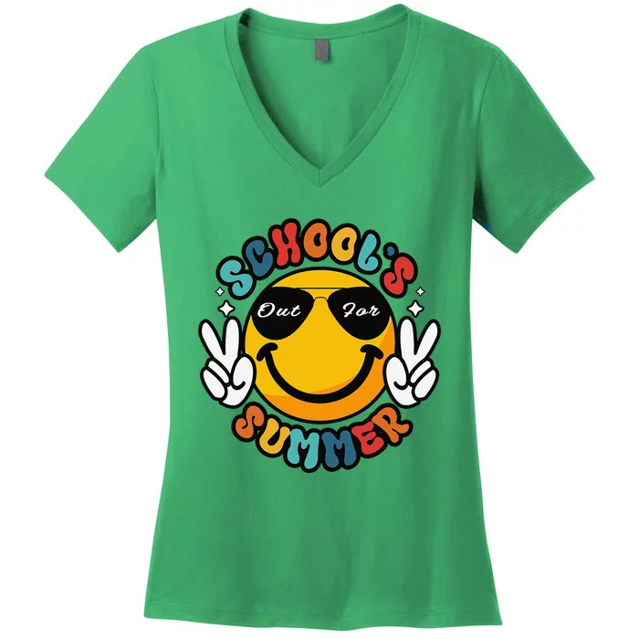 Last Day Of School Groovy Graduation SchoolS Out For Summer Women's V-Neck T-Shirt