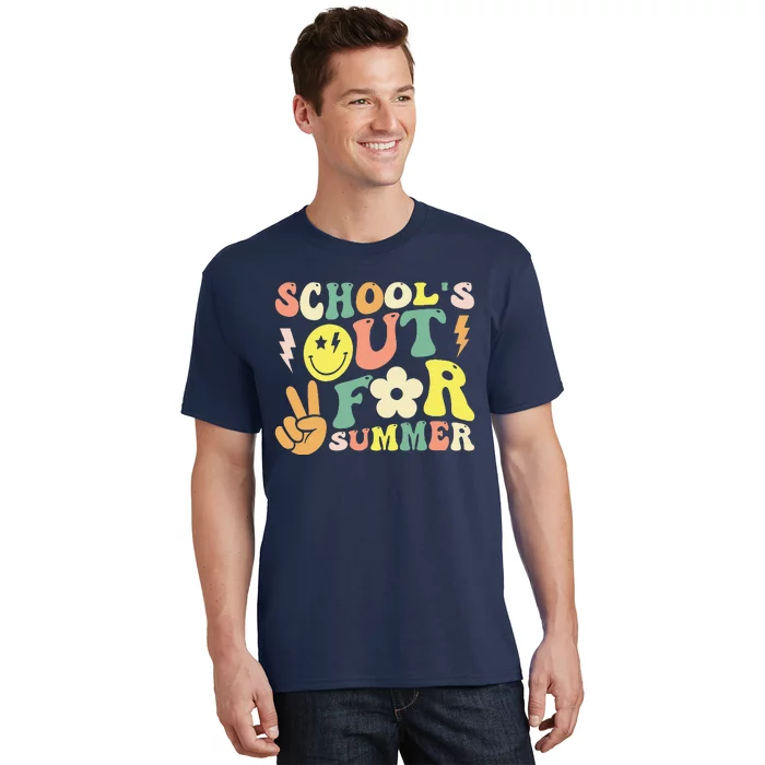 Last Day Of School Groovy Schools Out For Summer Teacher T-Shirt