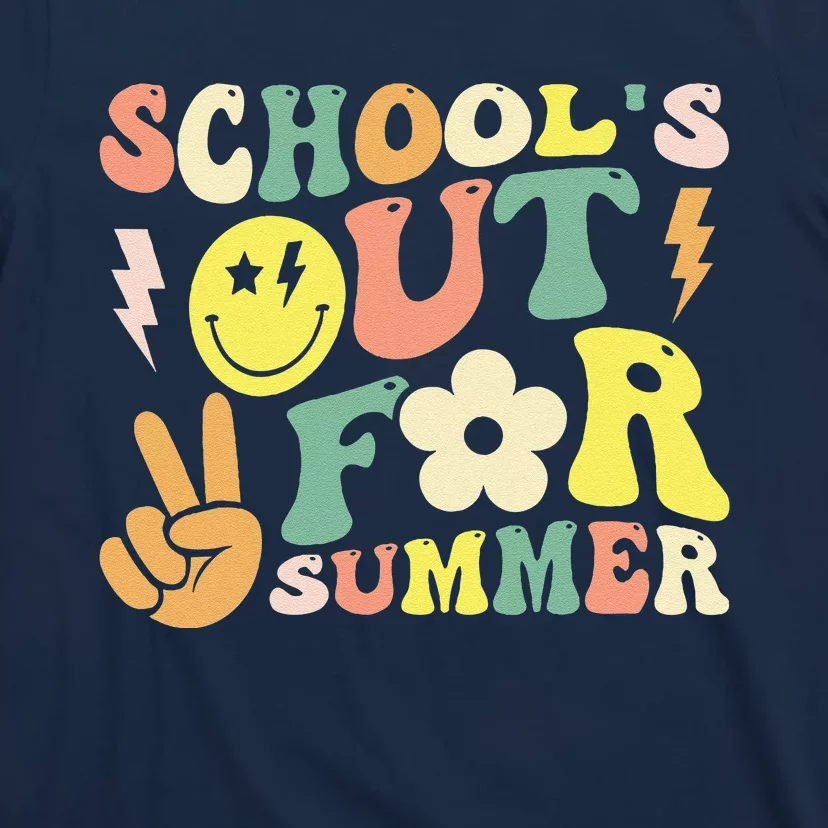 Last Day Of School Groovy Schools Out For Summer Teacher T-Shirt