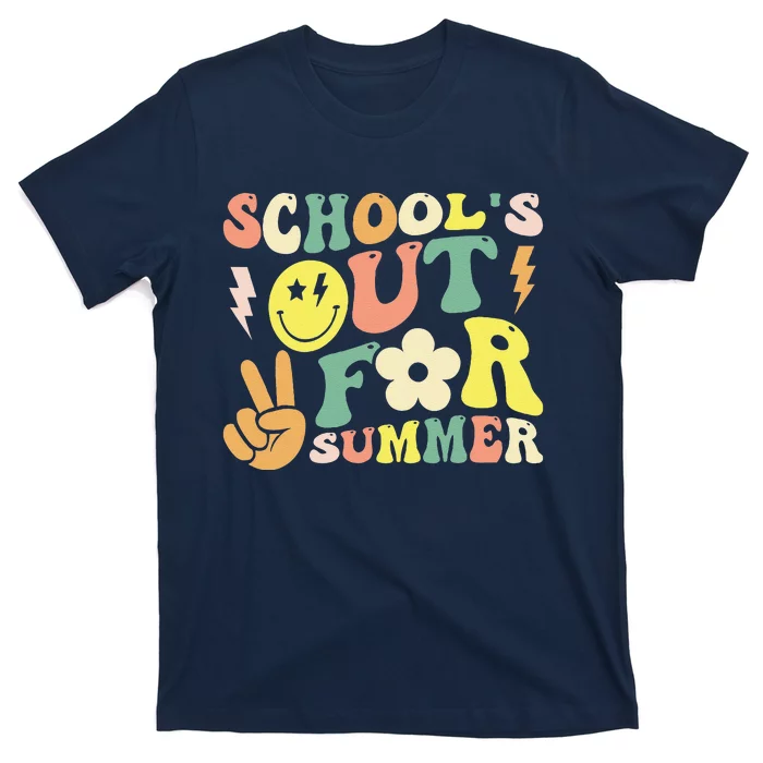 Last Day Of School Groovy Schools Out For Summer Teacher T-Shirt