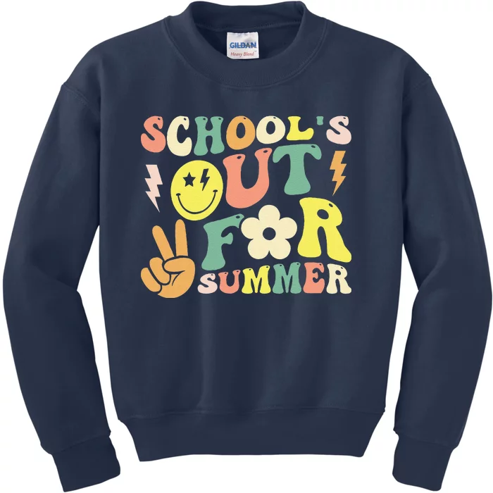 Last Day Of School Groovy Schools Out For Summer Teacher Kids Sweatshirt