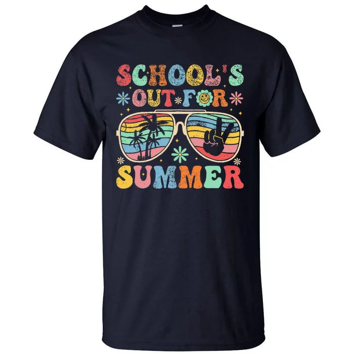 Last Day Of School Groovy SchoolS Out For Summer Teacher Tall T-Shirt