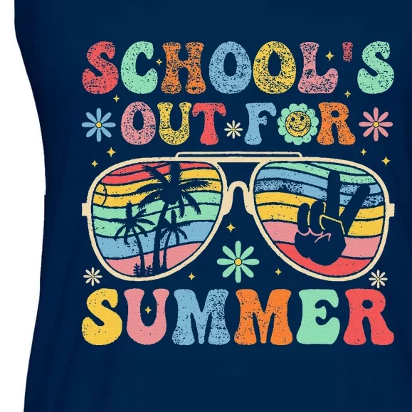 Last Day Of School Groovy SchoolS Out For Summer Teacher Ladies Essential Flowy Tank