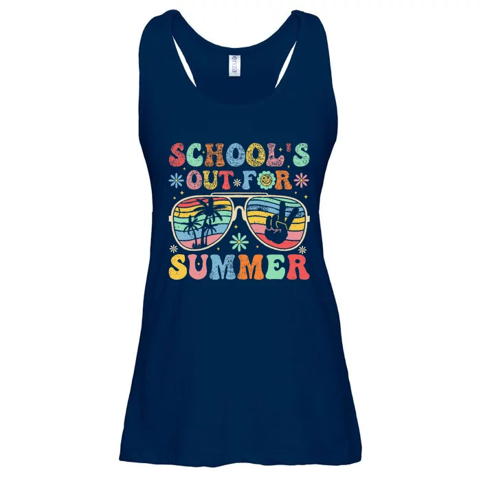 Last Day Of School Groovy SchoolS Out For Summer Teacher Ladies Essential Flowy Tank