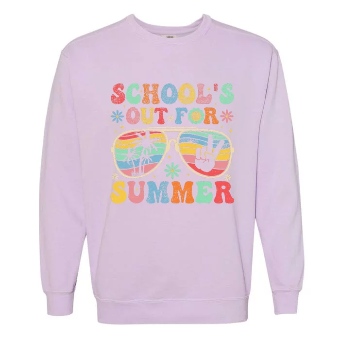 Last Day Of School Groovy SchoolS Out For Summer Teacher Garment-Dyed Sweatshirt