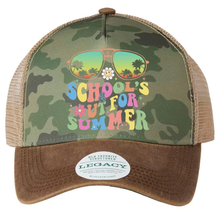 Last Day Of School Groovy Teacher Schools Out For Summer Legacy Tie Dye Trucker Hat