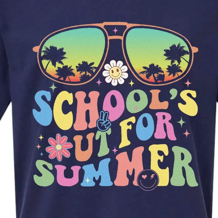 Last Day Of School Groovy Teacher Schools Out For Summer Sueded Cloud Jersey T-Shirt