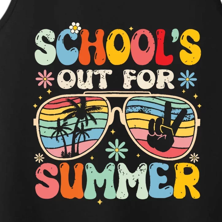 Last Day Of School Groovy Schools Out For Summer Teacher Performance Tank