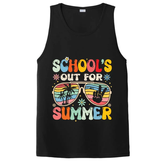 Last Day Of School Groovy Schools Out For Summer Teacher Performance Tank