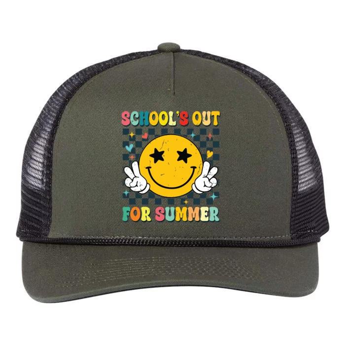 Last Day Of School Retro Schools Out For Summer Teacher Retro Rope Trucker Hat Cap