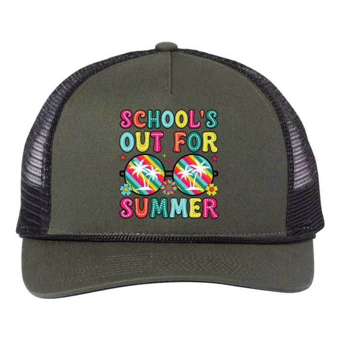 Last Day Of School Retro Schools Out For Summer Teacher Retro Rope Trucker Hat Cap