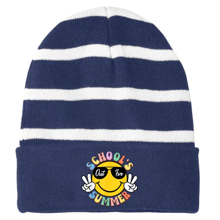 Last Day Of School Graduation Groovy Schools Out For Summer Striped Beanie with Solid Band