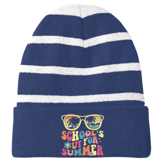 Last Day Of School Retro Teacher SchoolS Out For Summer Striped Beanie with Solid Band