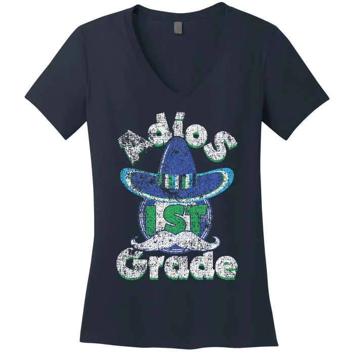 Last Day Of School Adios 1st Grade Graduation Grunge Women's V-Neck T-Shirt