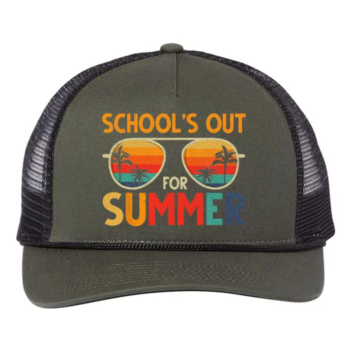 Last Day Of School Retro Schools Out For Summer Teacher Retro Rope Trucker Hat Cap