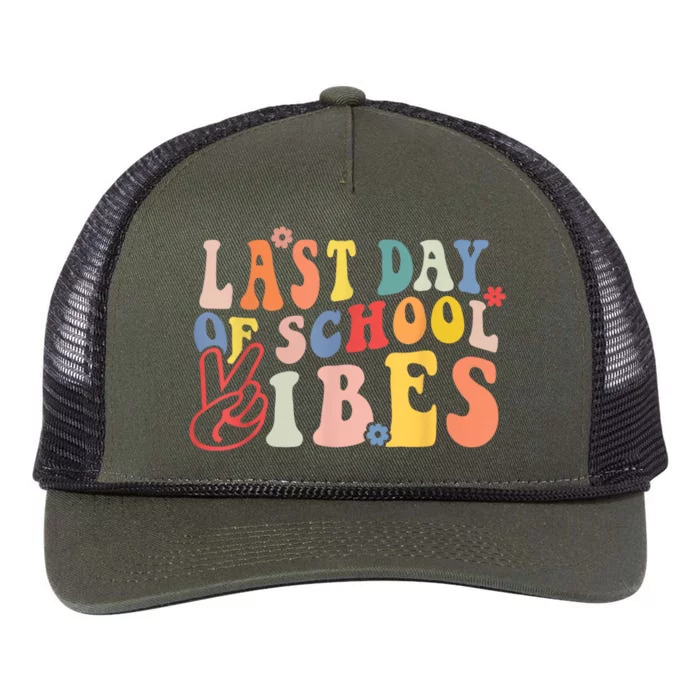 Last Day Of School Vibes Retro Vintage Teacher Graduation Retro Rope Trucker Hat Cap